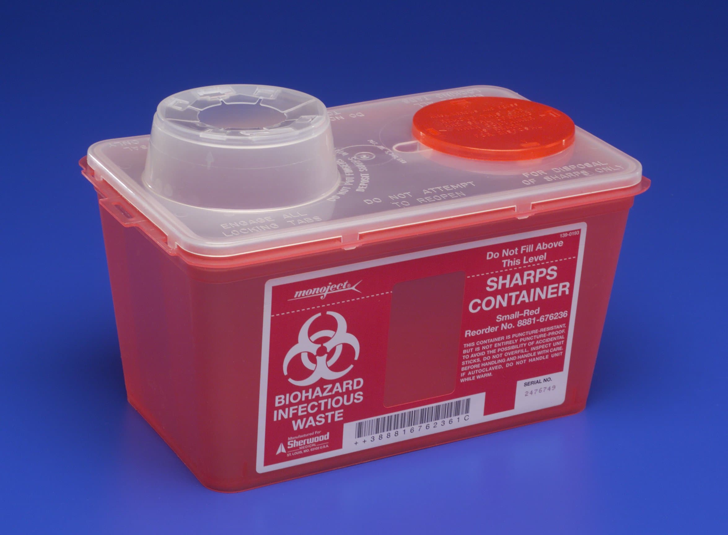 Monoject Sharps Container, with Chimney Top, 4 Qt, Small, Red, 1/Pk, 676236 thumbnail 7
