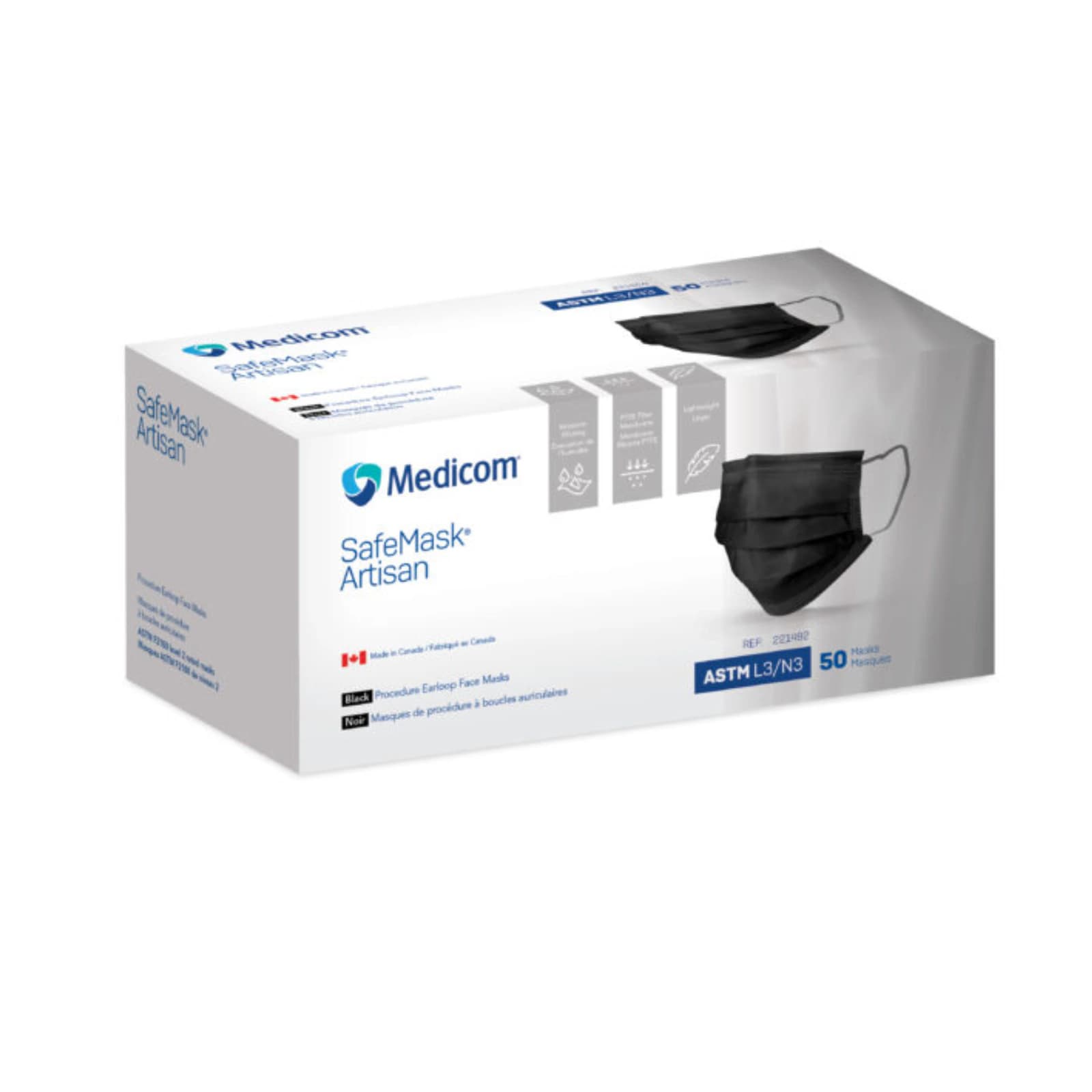 Medicom SafeMask Artisan Earloop Face Mask, ASTM Level 3, Black, 50/Box, 221492 thumbnail 9