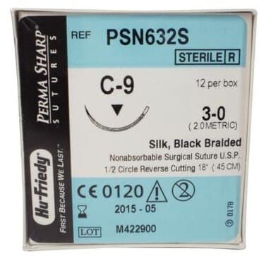 Hu-Friedy Perma Sharp Silk Black Braided Suture, 3-0, C-9 Reverse Cutting Needle, 1/2 Circle, 18", 12/Box, PSN632S thumbnail 6