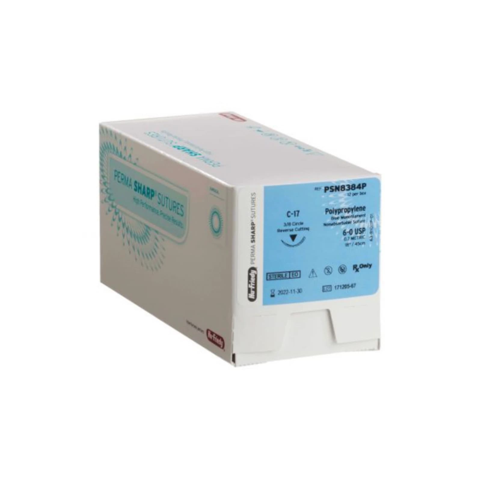 Hu-Friedy Perma Sharp Suture, Polypropylene, Non-Absorbable, 6-0, 18", C-17 Reverse Cutting Needle, Blue, 12/Box, PSN8384P thumbnail 6