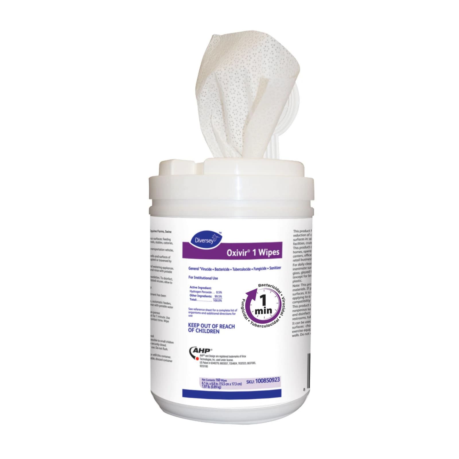 Diversey Oxivir 1 Surface Disinfectant Wipes, 6" x 7", 160 Wipes/Canister, 100850923 thumbnail 7