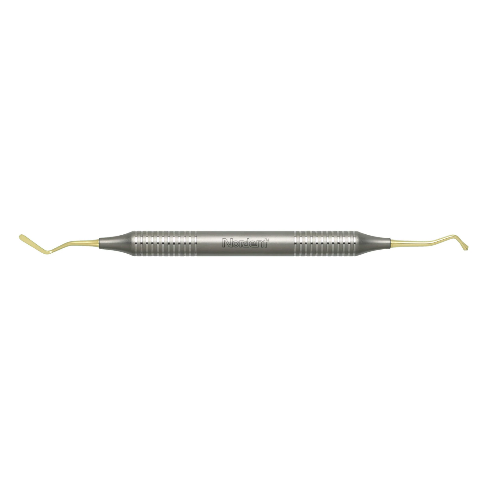 Nordent Composite Placement Instrument #23, Paddle/Acorn, Titanium Nitride Coated, DuraLite ColorRings Handle, Double End - Composite Placement Instrument – # 23, Paddle/Acorn, Titanium Nitride Coated, DuraLite® ColorRings™ Handle, Stainless Steel, Double End - Composite Placement Instrument – # 23, Paddle/Acorn, Titanium Nitride Coated, DuraLite® ColorRings™ Handle, Stainless Steel, Double End - Image 1