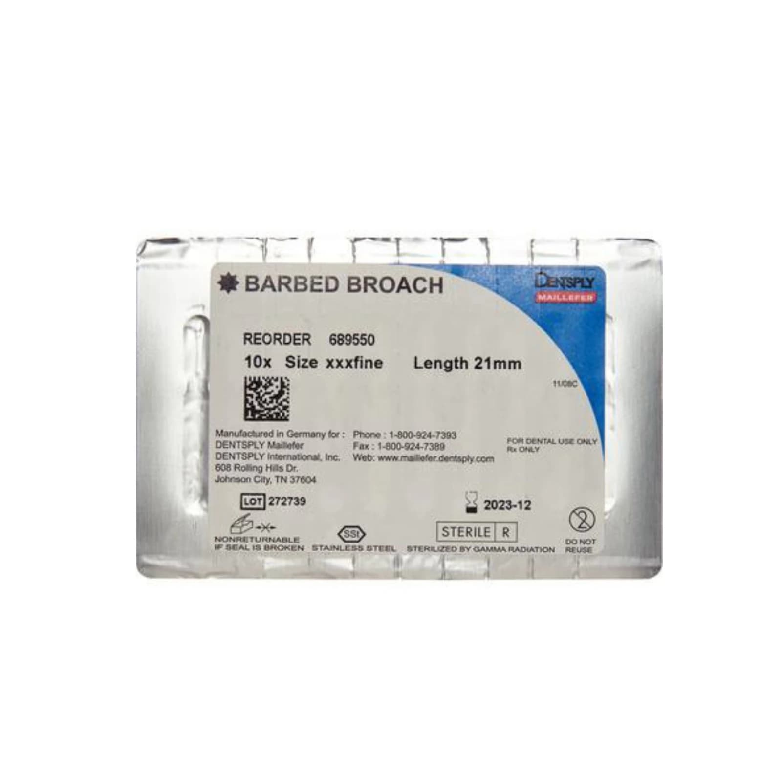 Dentsply Maillefer Barbed Broaches, XXX-Fine (White), 21mm, 10/Pk, 689550 thumbnail 3
