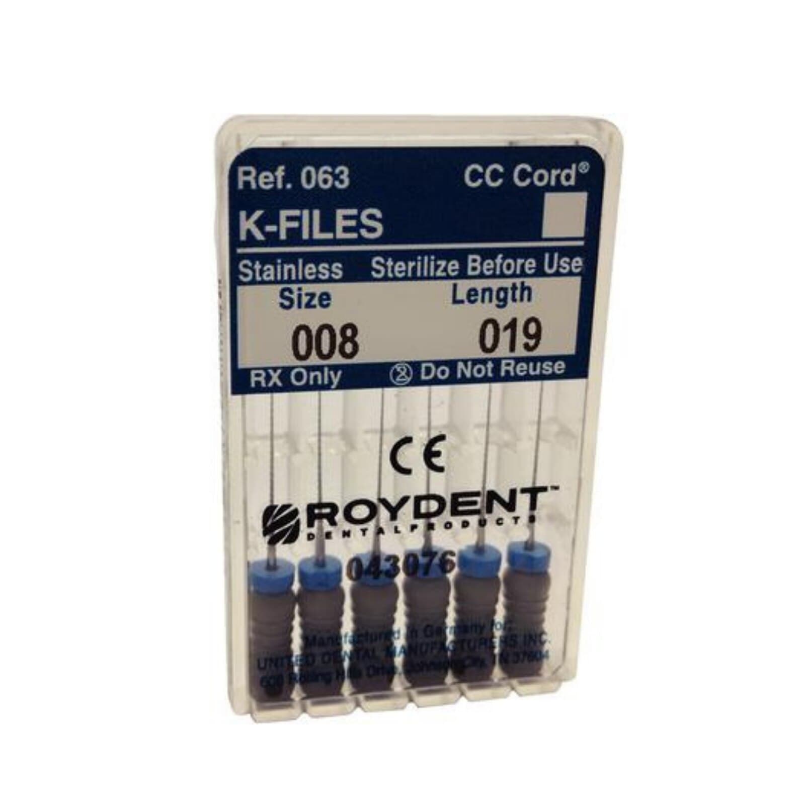 Roydent K-Type Files, Size #08 (Gray), 19mm, Pack of 6, 06319008R thumbnail 3