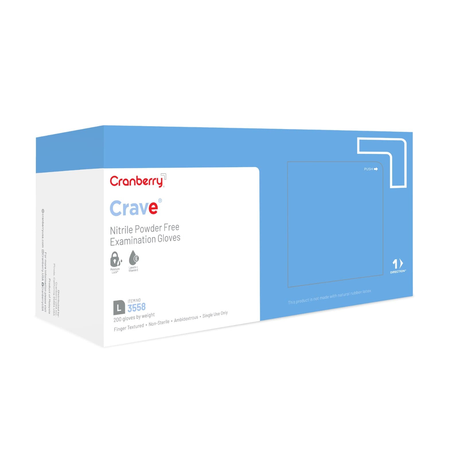 Crave Nitrile Examination Gloves, Powder-Free, Non-Sterile, Large, Blue, 200/Box, 3558 thumbnail 2