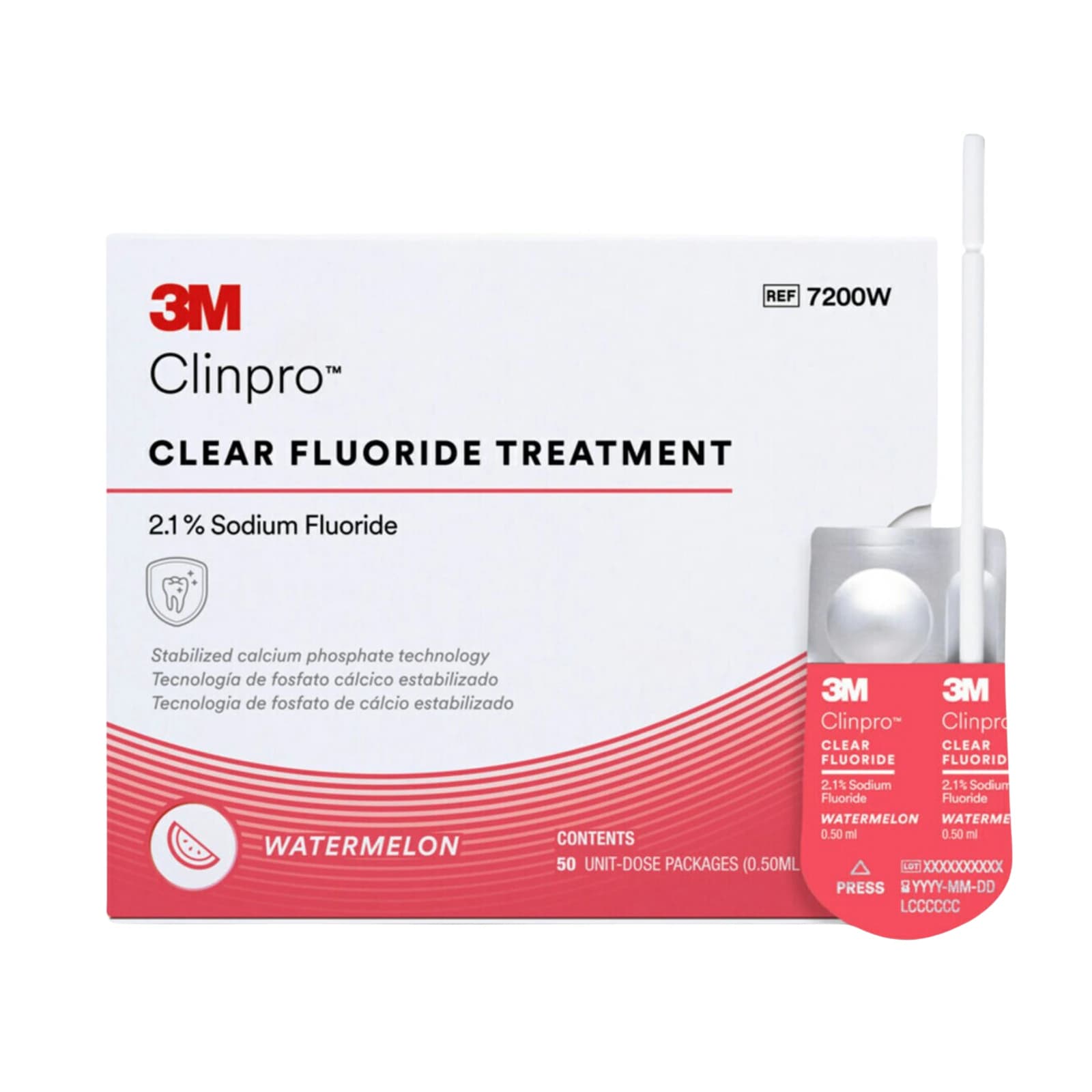 3M (Solventum) Clinpro Clear Fluoride Varnish, 2.1% Sodium Fluoride, 0.5 mL Unit Dose, Watermelon Flavor, 50/Pkg, 7200W thumbnail 3