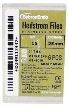 Sybron Endo Hedstrom Files, Stainless Steel, 25 mm, #15, White, 6/Pk, 11344 thumbnail 12