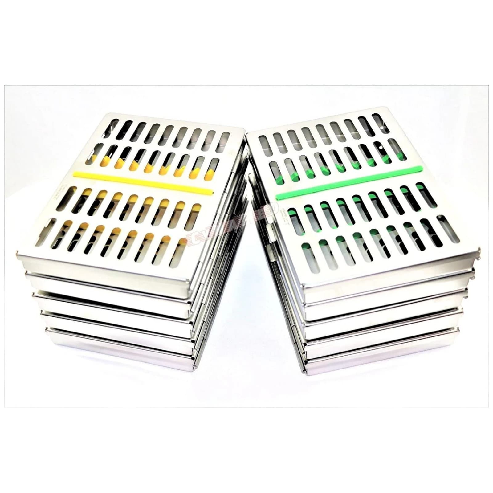 Nordent Large Sterilization Cassette, 13 Instruments with Divider, Yellow, Single-Sided, 8"W x 11"L x 1.25"H - Nordent Large, 13 Instrument plus 4"x 8" open area Sterilization Cassette - Image 1