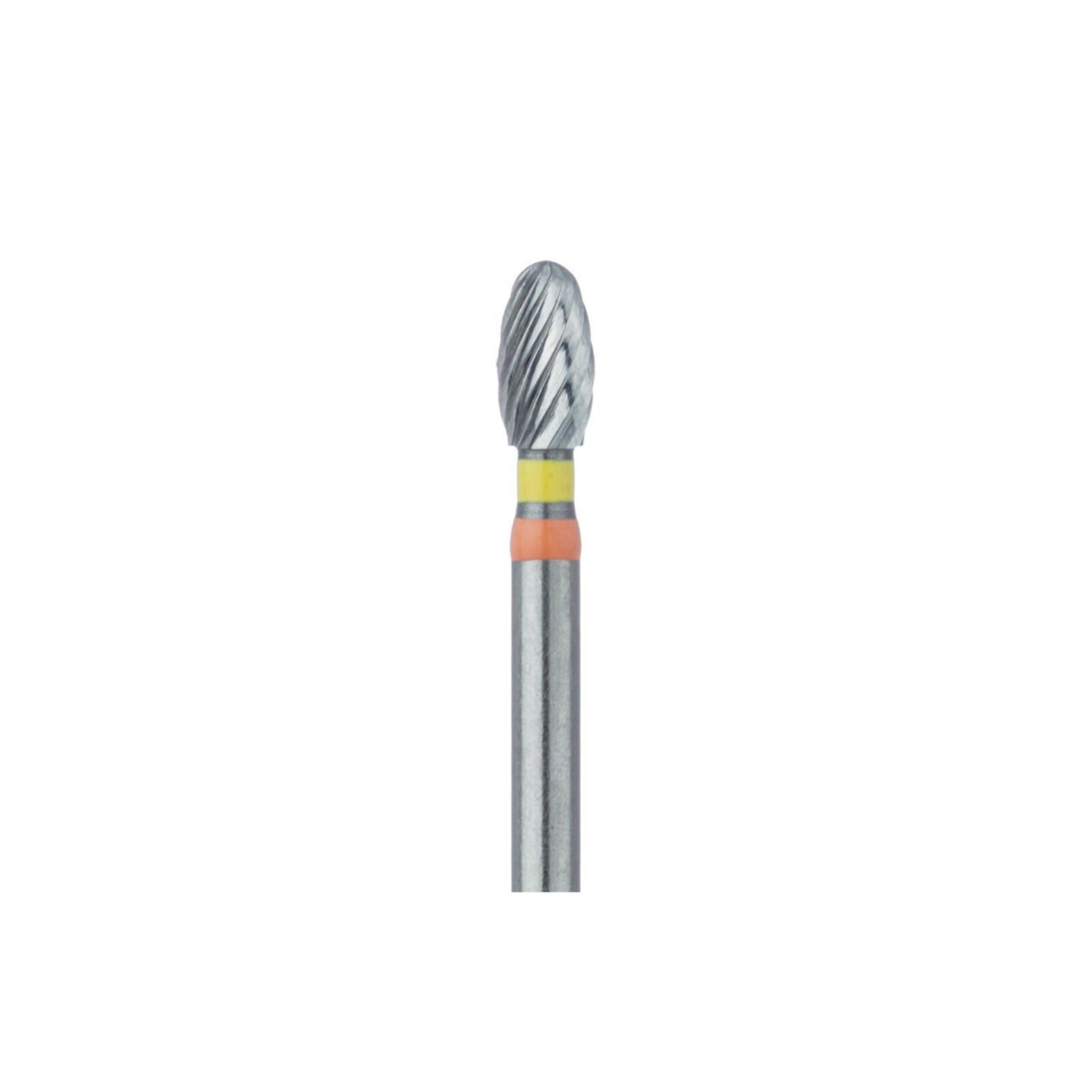 Meisinger Tungsten Carbide Twist Trimming & Finishing Bur, FG, Egg/Football, 7408, 2.3 mm, Extra Fine, Yellow/Orange, 5/Pk, D0379F-023-FG thumbnail 2