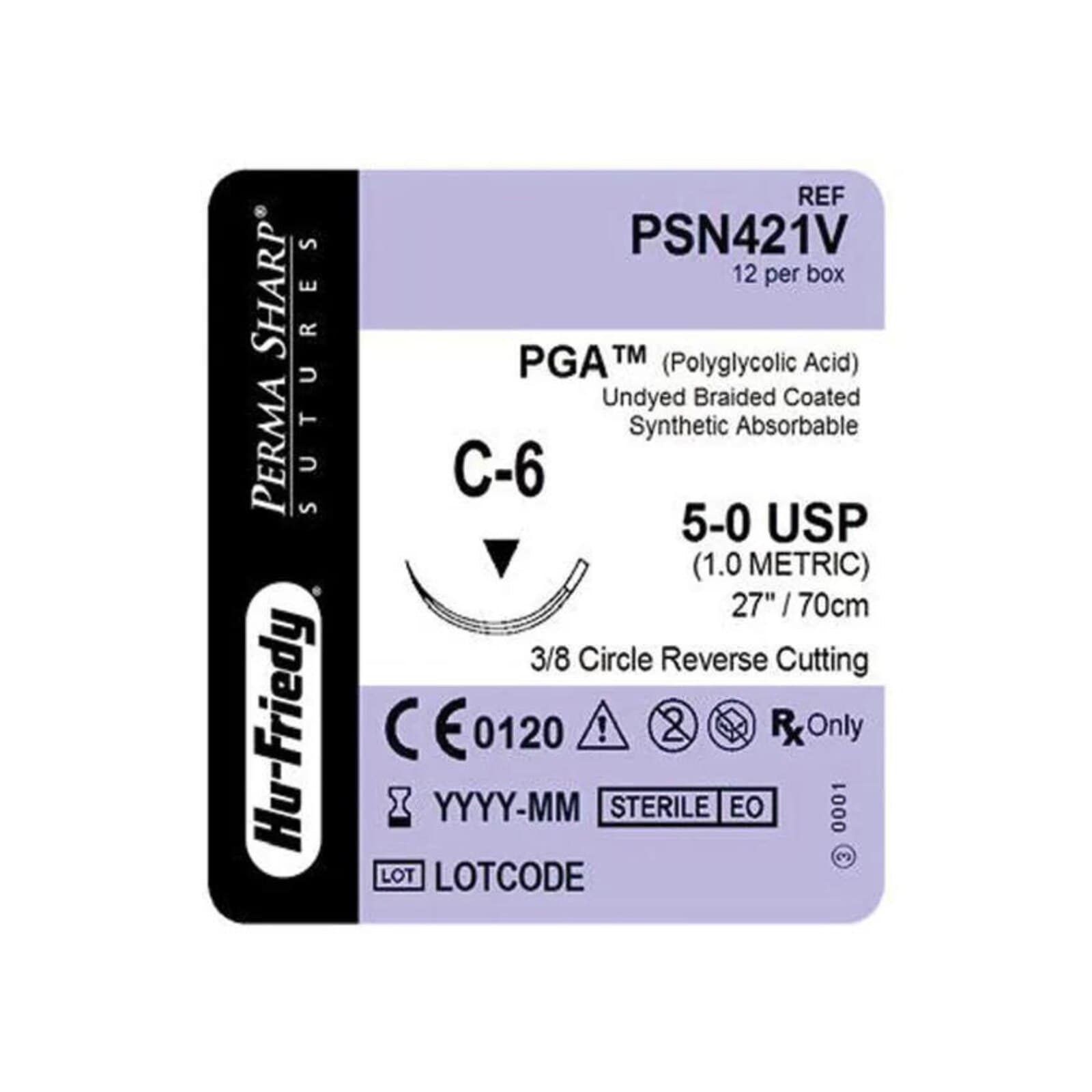Hu-Friedy Perma Sharp PGA Absorbable Suture, 5-0, Undyed Braided, C-6 Needle, 3/8 Circle Reverse Cutting, 27", 12/Box, PSN421V thumbnail 5