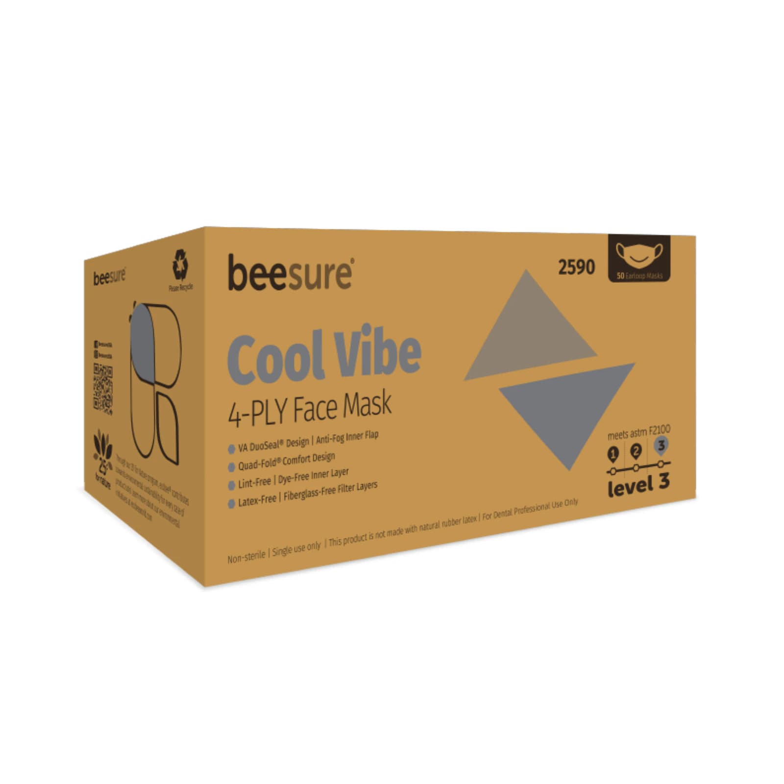 BeeSure Vibe Earloop Face Mask, ASTM Level 3, Cool Gray, 50/Box, BE2590 thumbnail 13