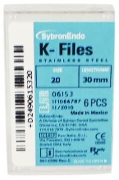 Kerr K-Files Stainless Steel Endodontic Hand Files, 30mm, Size #20, Yellow, 6/Box, 06153 thumbnail 12