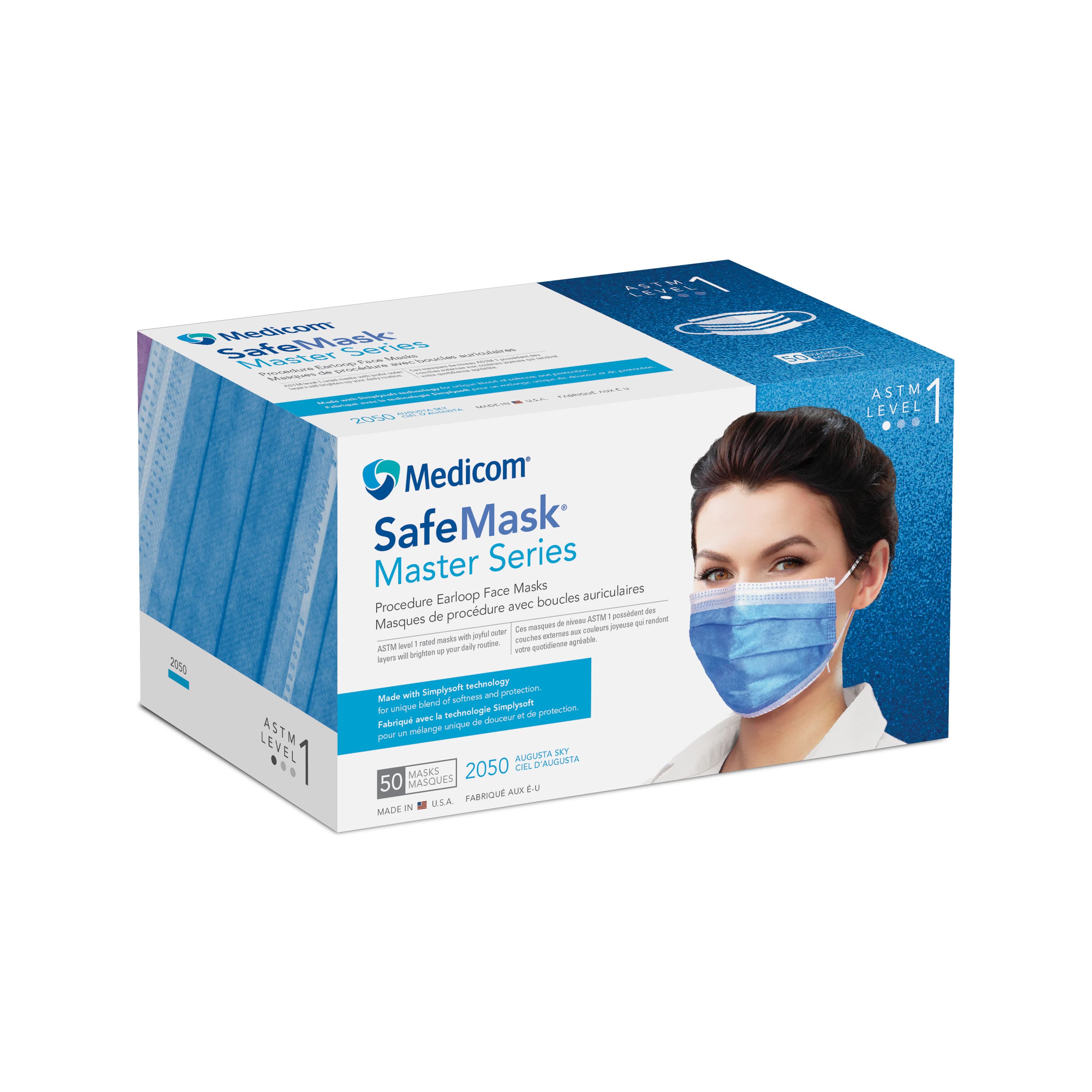 Medicom Safe+Mask Master Series Procedure Earloop Mask, ASTM Level 1, Augusta Sky (Royal Blue), 50/Box, 2050 thumbnail 12