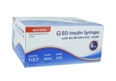 BD Ultra-Fine II Insulin Syringe, 31G x 5/16", 0.5cc, U-100, 100/Bx, 5 Bx/Cs, 328468 thumbnail 2