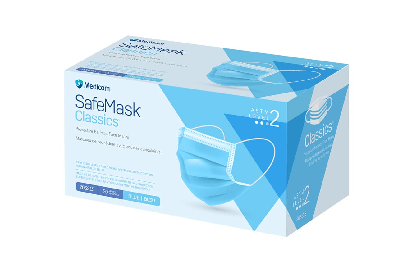 SafeMask Classics Procedure Face Mask, ASTM Level 2, Ear Loop, Blue, 50/Box, 205215 thumbnail 2