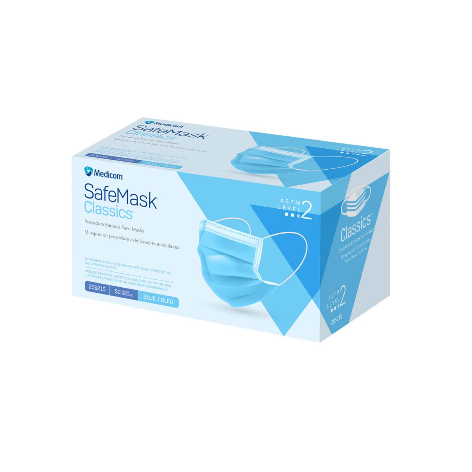 SafeMask Classics Procedure Face Mask, ASTM Level 2, Ear Loop, Blue, 50/Box, 205215 thumbnail 3