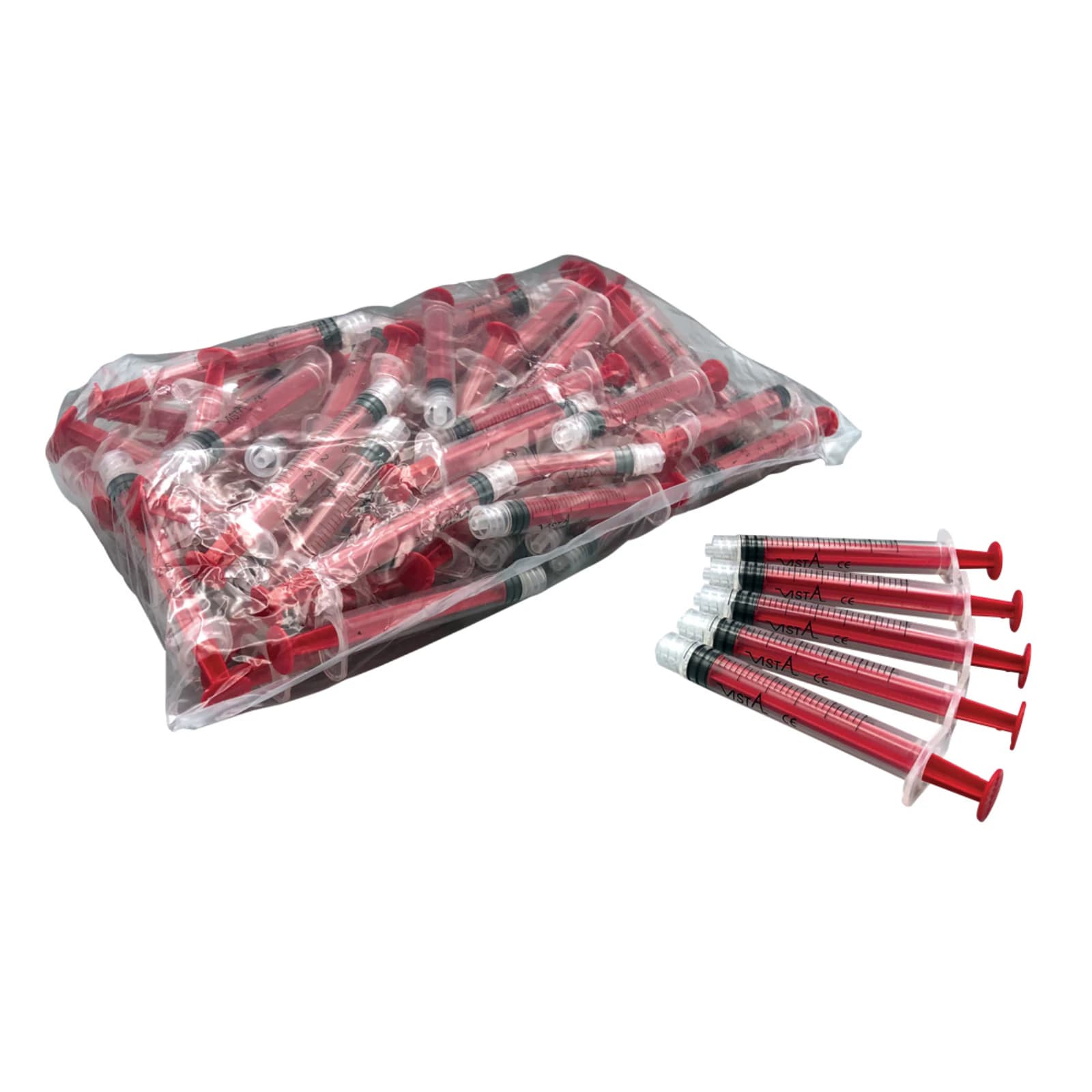 Vista Apex Colored Luer-Lock Irrigating Syringe, 3cc, Red, 80/Box, #317158 - 3cc Luer Lock Color-Coded Syringe, Red (80) - Image 1