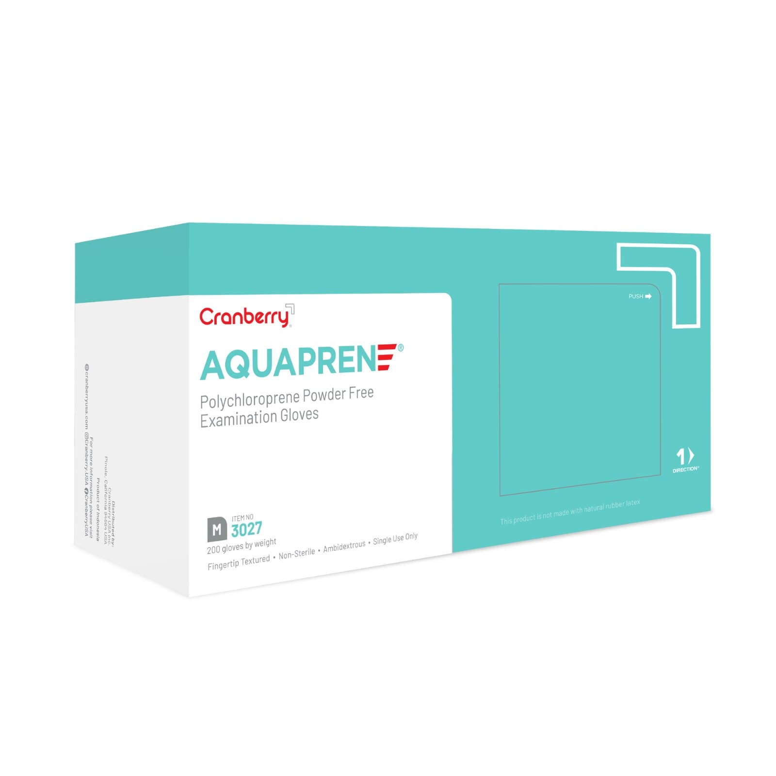 Cranberry AquaPrene Chloroprene Exam Gloves, Powder-Free, Non-Sterile, Medium, Aqua Blue, 200/Box, CR3027 thumbnail 4