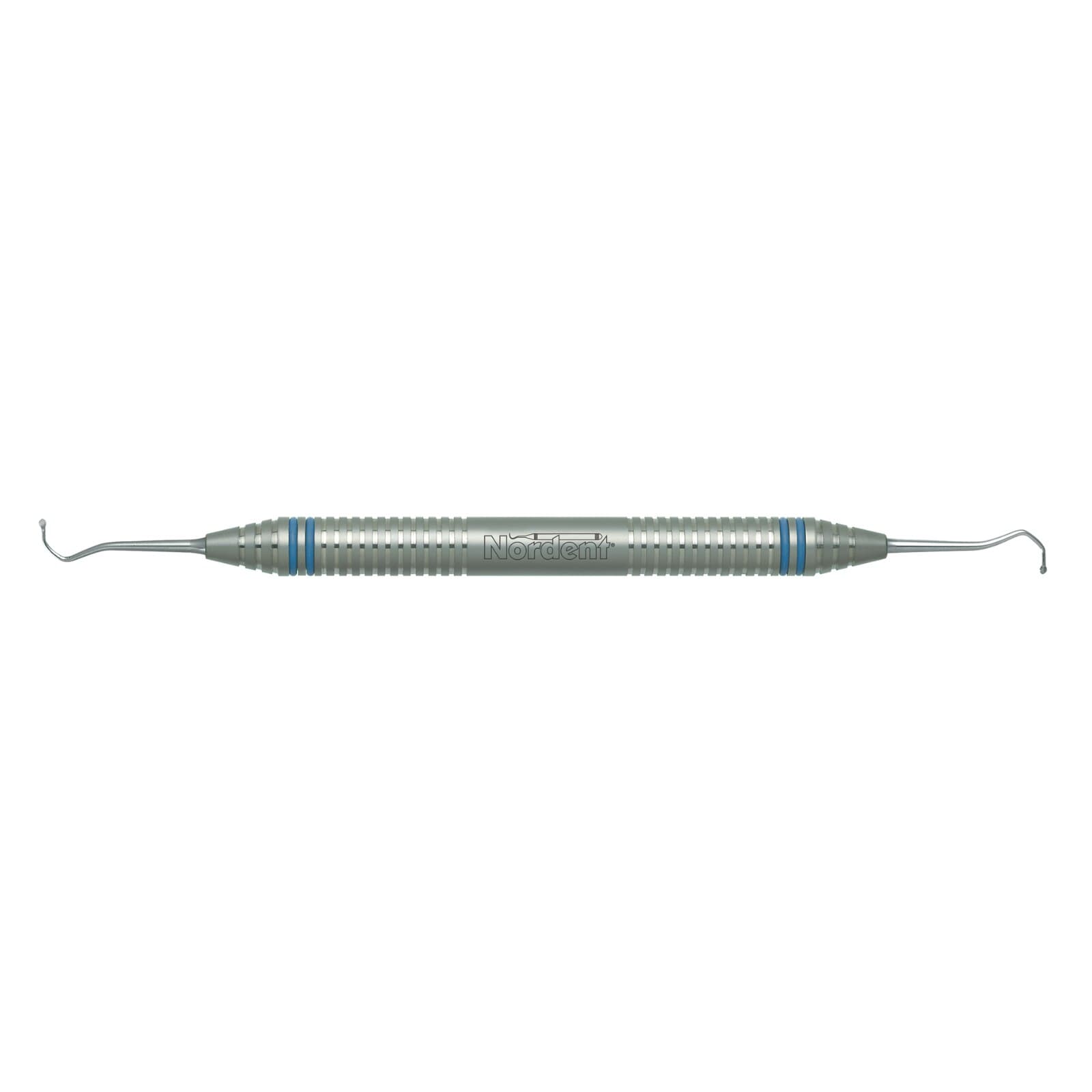 Nordent #8 Anterior Back Action Spoon Excavator, Double End, 1.2mm Diameter, 3.5mm Shank, 85° Angle, DuraLite ColorRings Handle, Stainless Steel - Excavator DE Back Action Anterior Spoon #8 DuraLite ColorRings Handle - Image 1