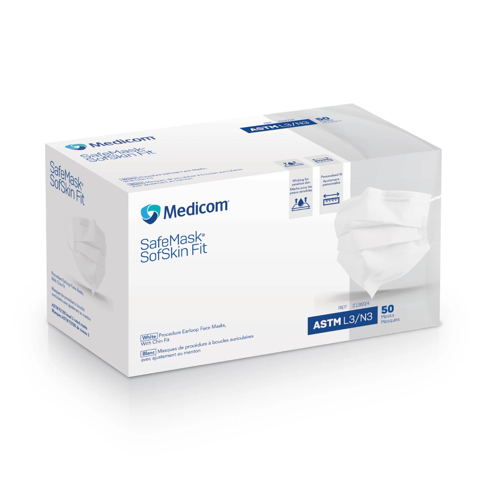 SafeMask® SofSkin Fit Procedure Face Mask, ASTM Level 3, Earloop, White, 50/Box, 219914 thumbnail 3
