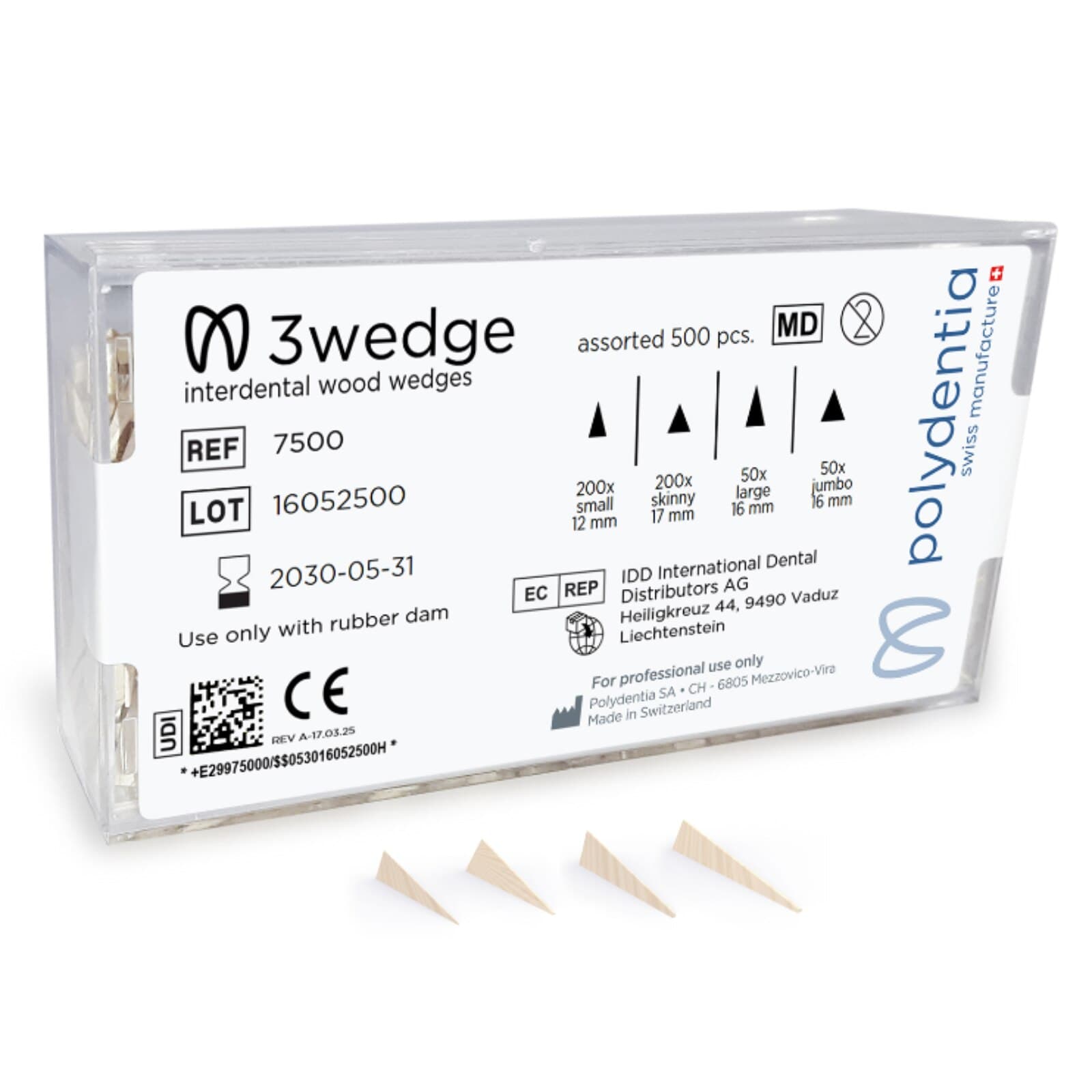 Polydentia 3Wedge Interdental Wooden Wedges, Assorted (200 Small, 200 Skinny, 50 Large, 50 Jumbo), 500/Bx, 7500 thumbnail 2