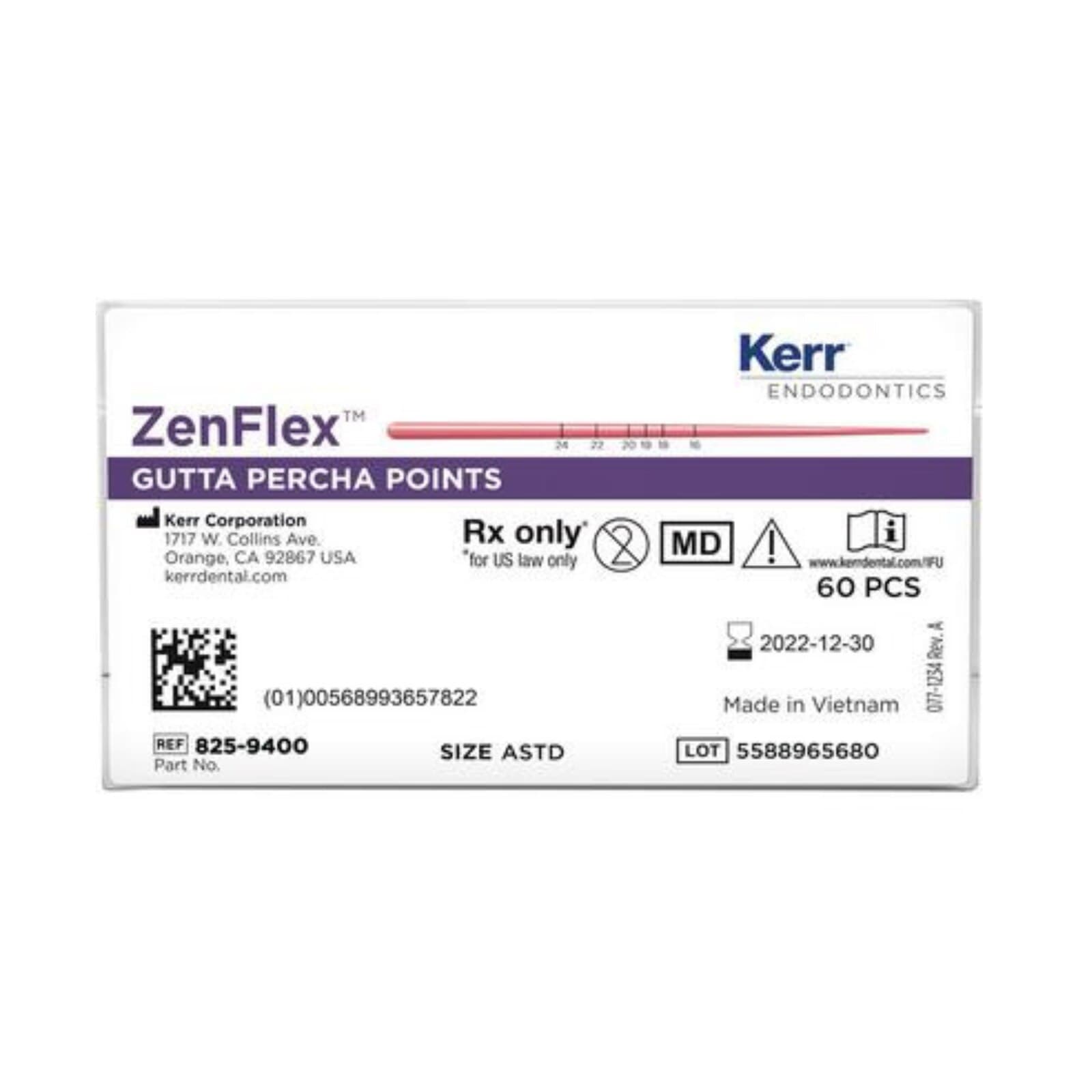 ZenFlex Gutta Percha Points, .06 Taper, Size #20 (ISO 0.20), Yellow, Pre-Tip, 50/Pack, 825-9620 thumbnail 2