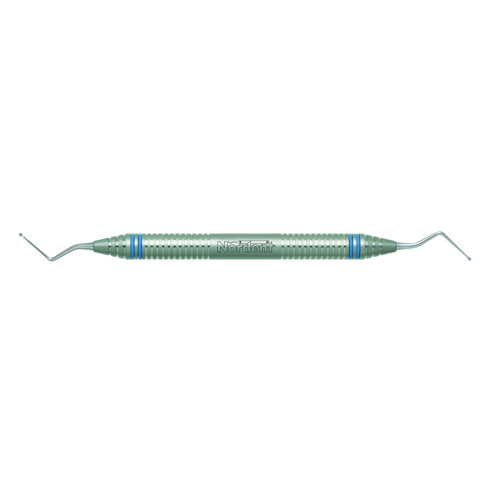 Nordent Excavator DE #11L Extra Long Shank Spoon, Double End, DuraLite ColorRings Handle, Stainless Steel - Excavator DE X-Long Shank Spoon #11L DuraLite ColorRings Handle - Image 1