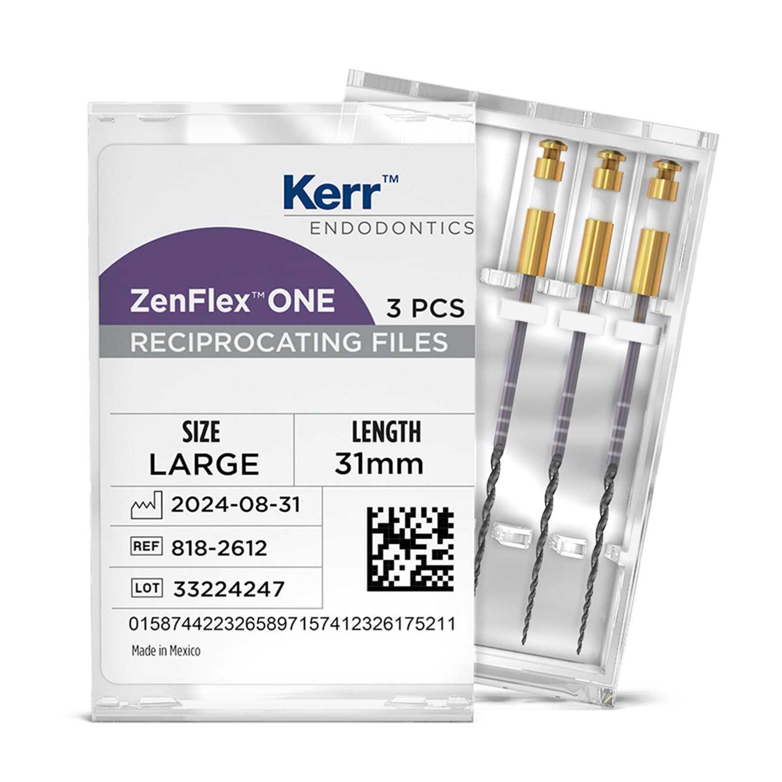 ZenFlex ONE Reciprocating NiTi File, Large, White, .45/.06, 31mm, 3/Pk, 818-2612 thumbnail 3