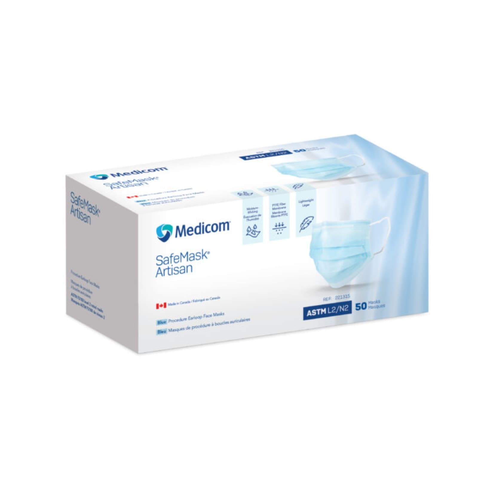 Medicom SafeMask Artisan Earloop Face Mask, ASTM Level 3, Blue, 50/Box, 221415 thumbnail 2