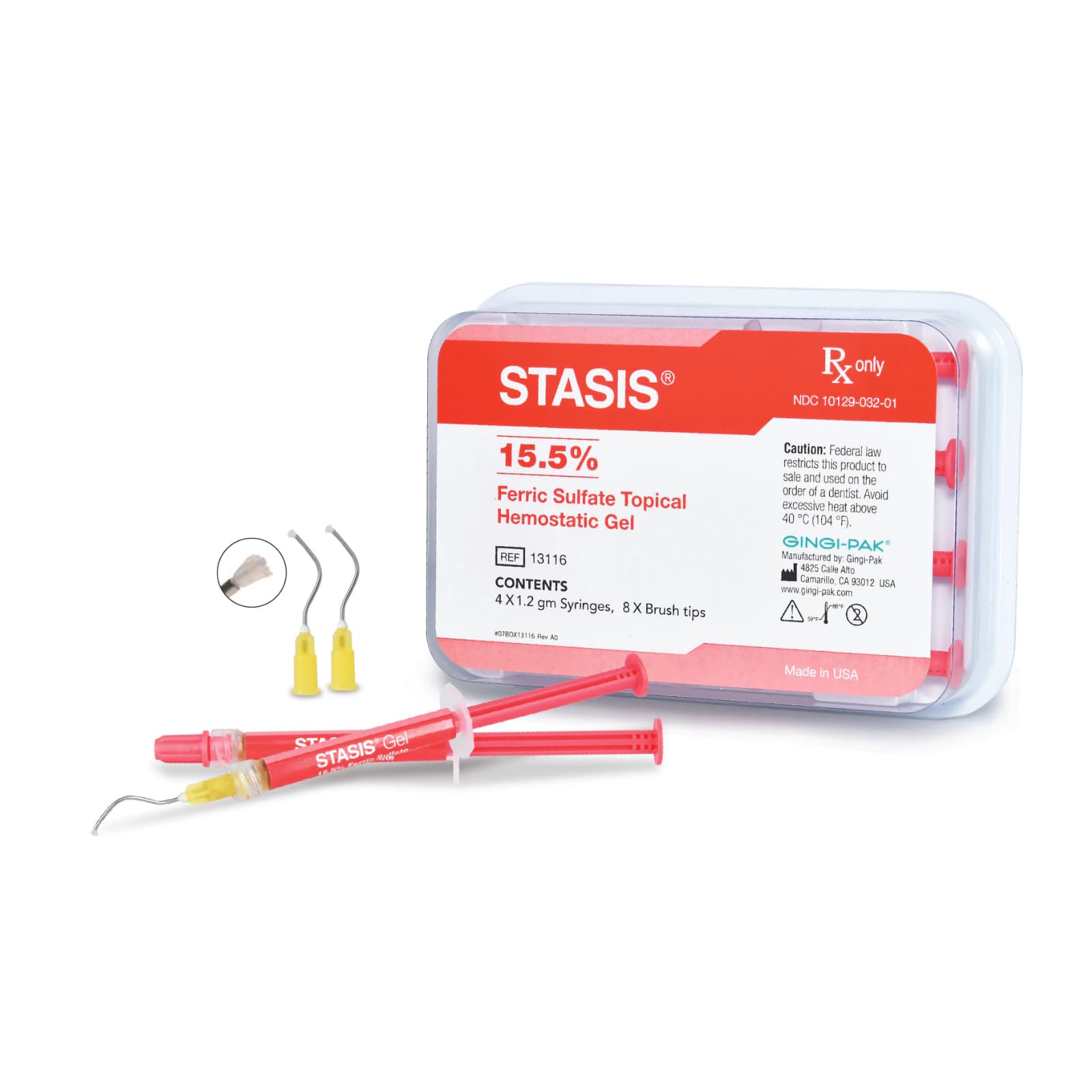 Stasis Hemostatic Gel Syringe, 15.5% Ferric Sulfate, 1.2 mL Syringes (4/Pack) with 8 Brush Tips, Item #0046AA thumbnail 3