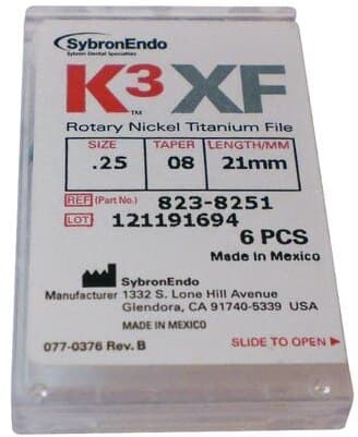 K3XF Nickel Titanium Rotary Files, Size #25, .08 Taper, 21 mm, Red, 6/Pack, 823-8251 thumbnail 3