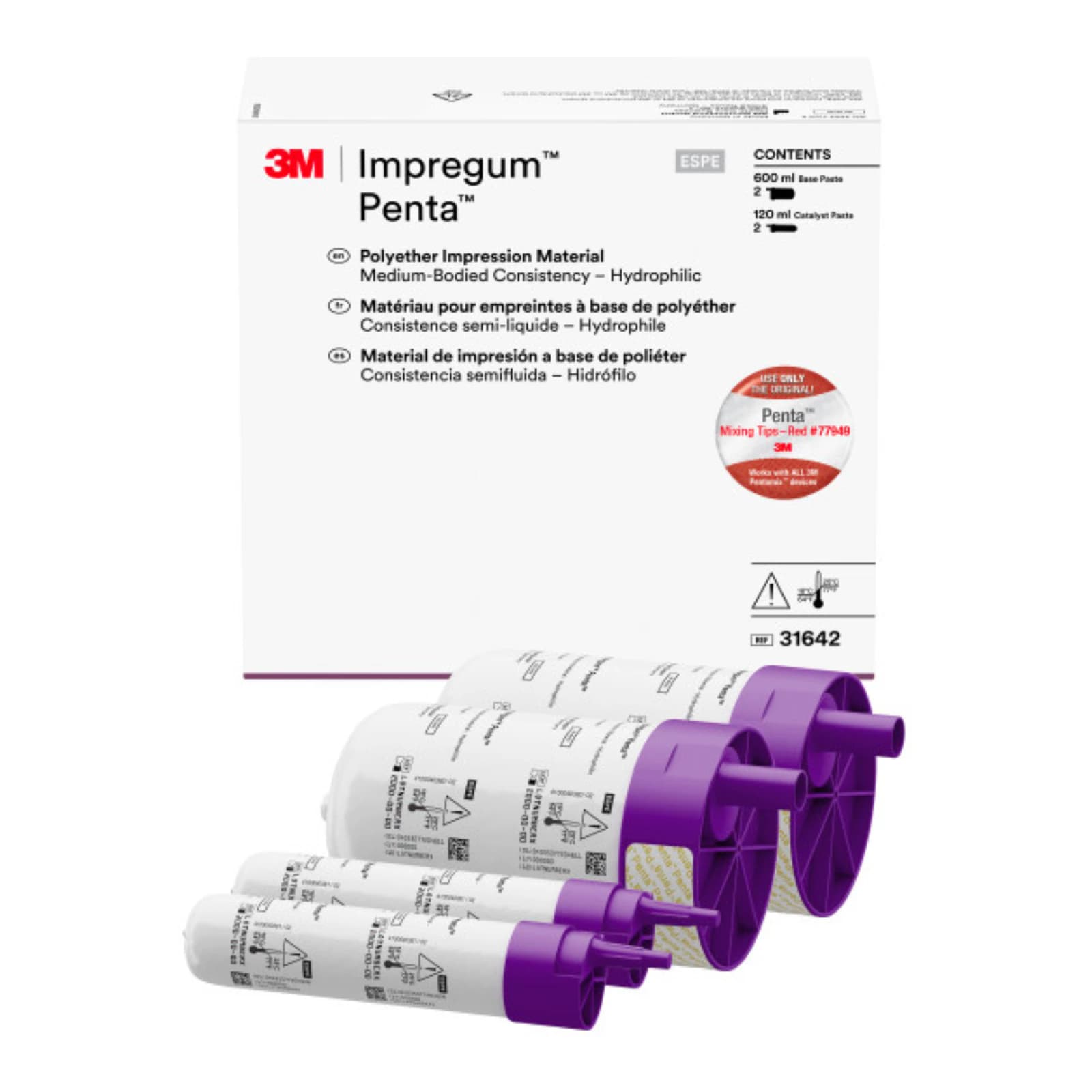 3M™ Impregum™ Penta™ Medium Body Polyether Impression Material Refill, Purple, 2 x 300 mL Base + 2 x 60 mL Catalyst, 31642 thumbnail 3