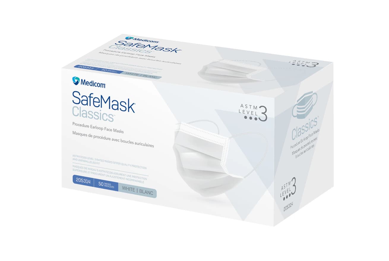SafeMask Classics Procedure Face Mask, ASTM Level 3, Earloop, White, 50/Box, 205314 thumbnail 7