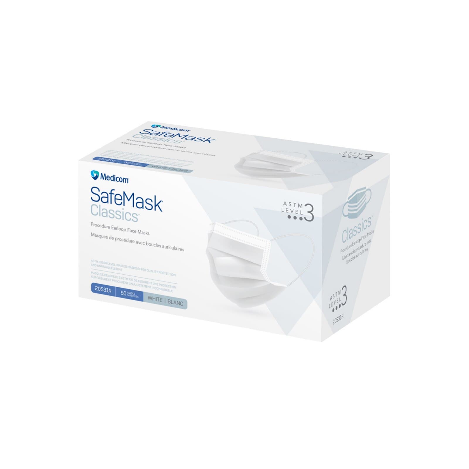 SafeMask Classics Procedure Face Mask, ASTM Level 3, Earloop, White, 50/Box, 205314 thumbnail 8