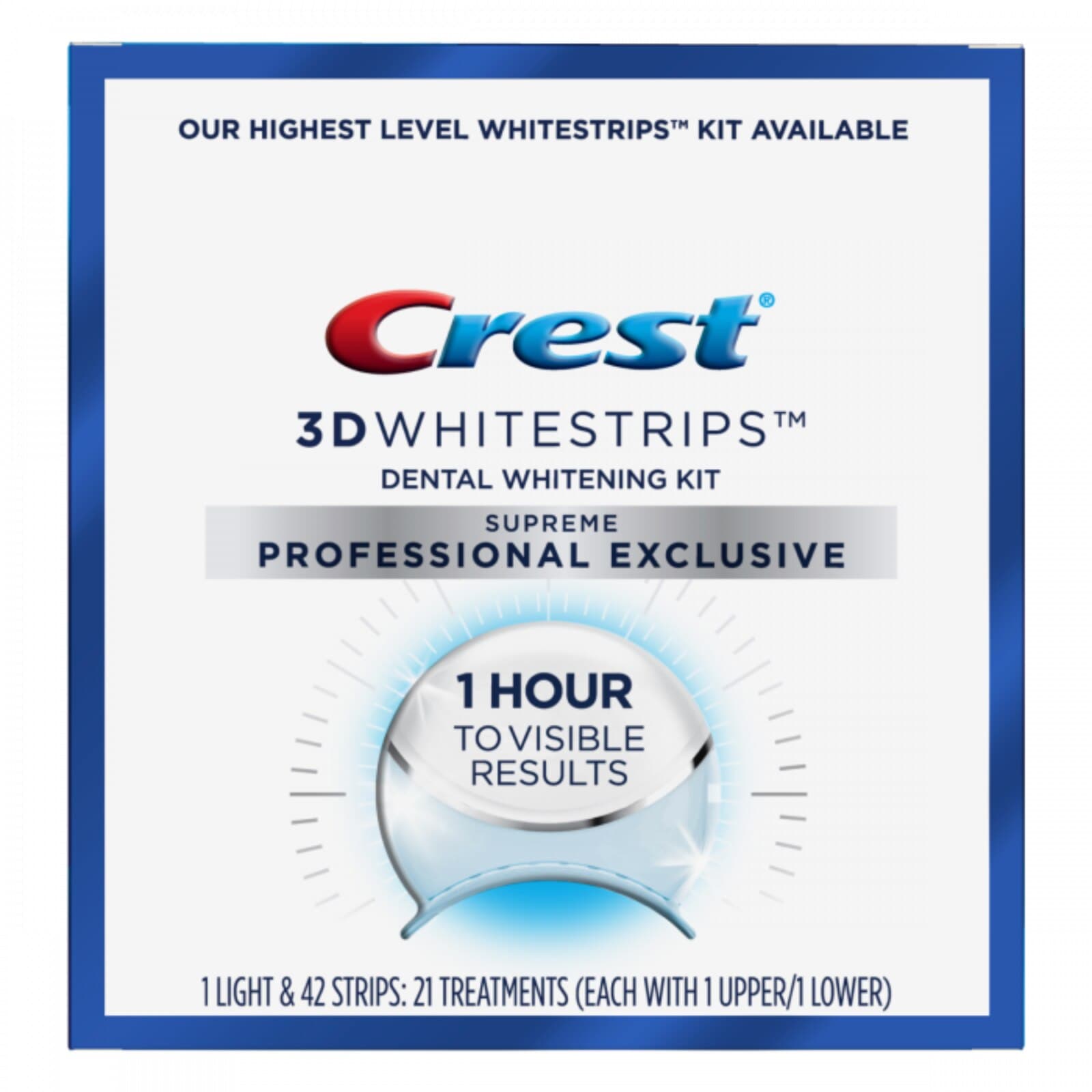 Crest 3D Whitestrips Supreme Professional Exclusive + Light, 11% Hydrogen Peroxide, 21 Treatments (42 Strips) with LED Light, 4 Kits/Case thumbnail 3