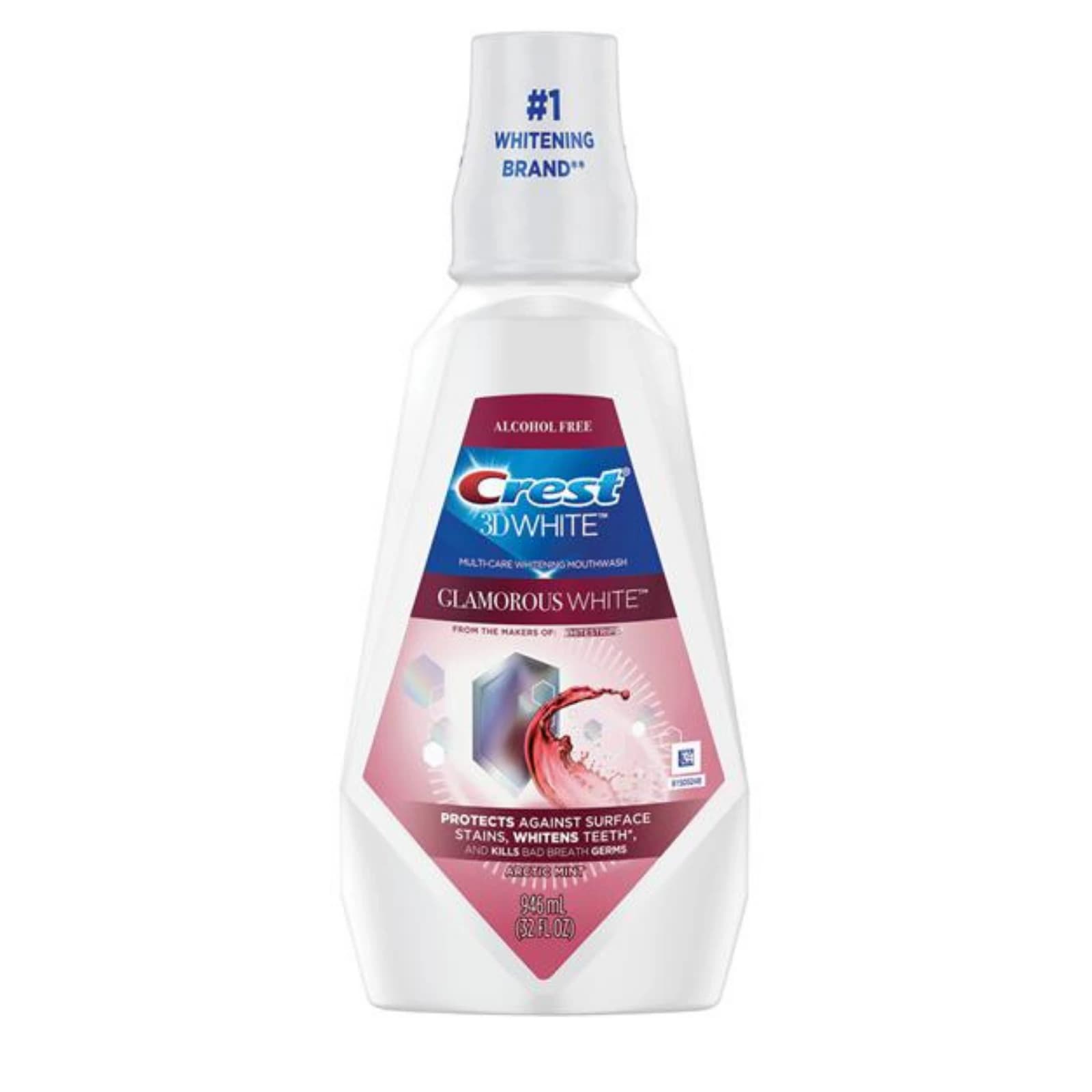 Crest 3D White Glamorous White Multi-Care Whitening Mouthwash, Alcohol Free, Arctic Mint, 946 ml (32 oz) Bottle, Case of 4 thumbnail 2