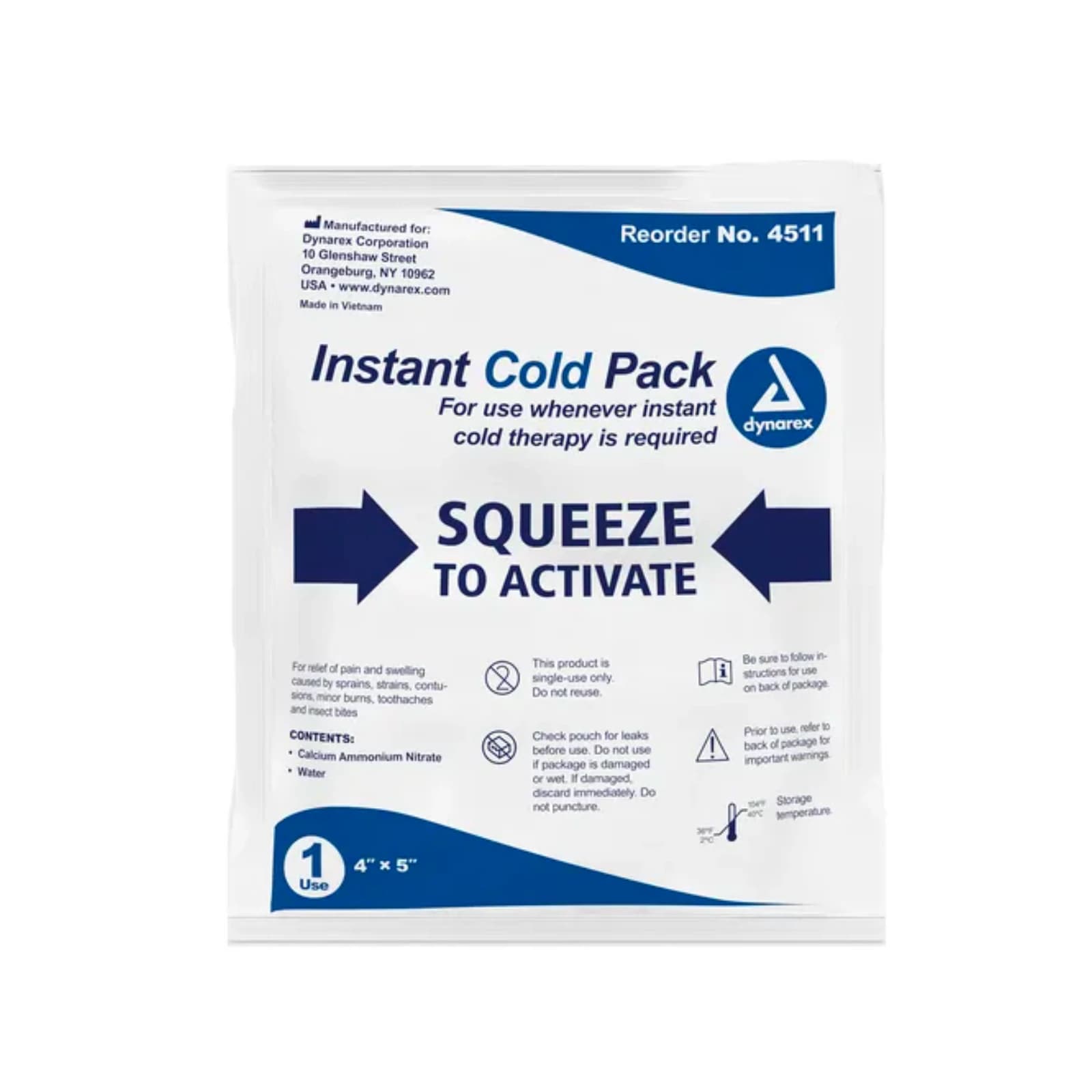 Dynarex Instant Cold Pack, Junior Size 4" x 5", Single-Use, Squeeze-Activated, 24/Case, #4511 thumbnail 6