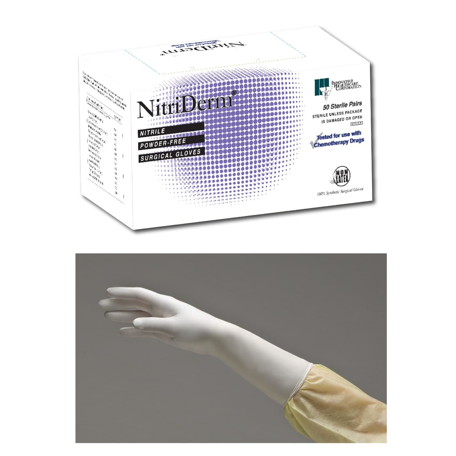 NitriDerm Nitrile Sterile Surgical Gloves, Powder Free, Latex Free, Textured, Size 7.0, 50 Pairs/Box, 135270 thumbnail 2