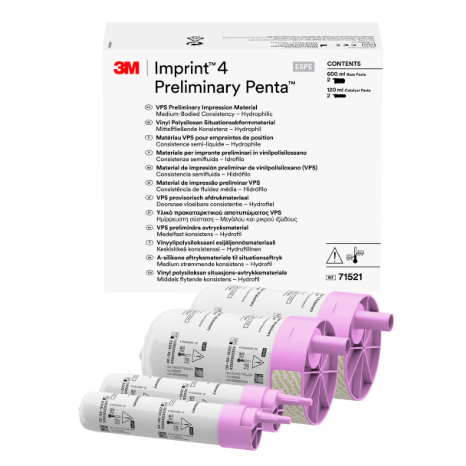 3M™ Imprint™ 4 Preliminary Penta™ VPS Regular Body Impression Material Refill, 2 x 300 mL Base + 2 x 60 mL Catalyst, Pink, Mint, 71521 thumbnail 2