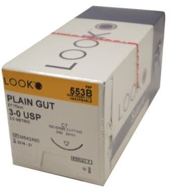 LOOK™ Sharpoint™ Plain Gut Suture, 3-0, 27" (70 cm), C-7 Reverse Cutting 3/8 Circle Needle, Beige, 12/Box, 553B thumbnail 8