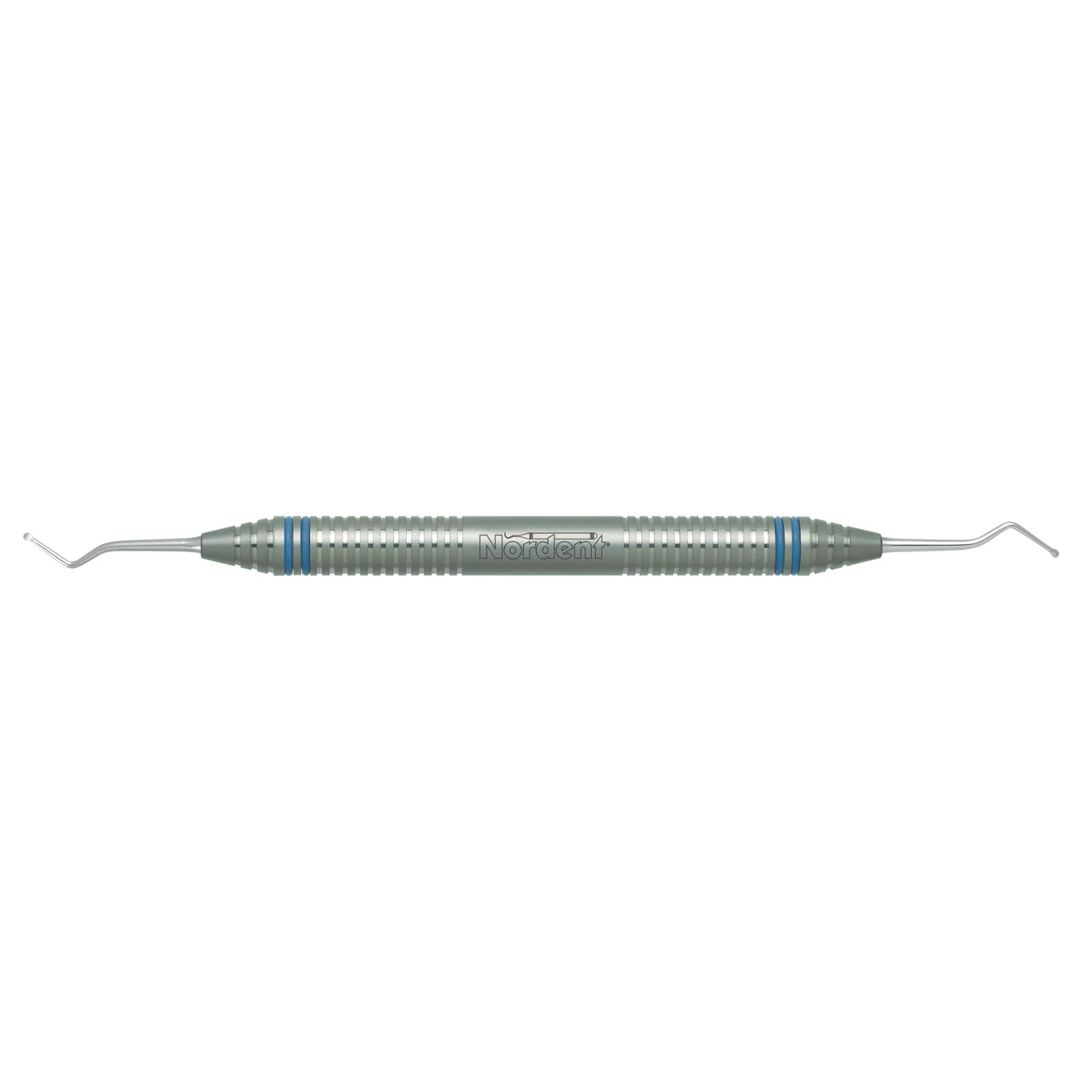 Nordent Excavator DE English Pattern Spoon #131-132, 1.4mm, 28° Angle, DuraLite ColorRings Handle, Double End, Stainless Steel - Excavator DE English Pattern Spoon #131-132 DuraLite ColorRings Handle - Image 1