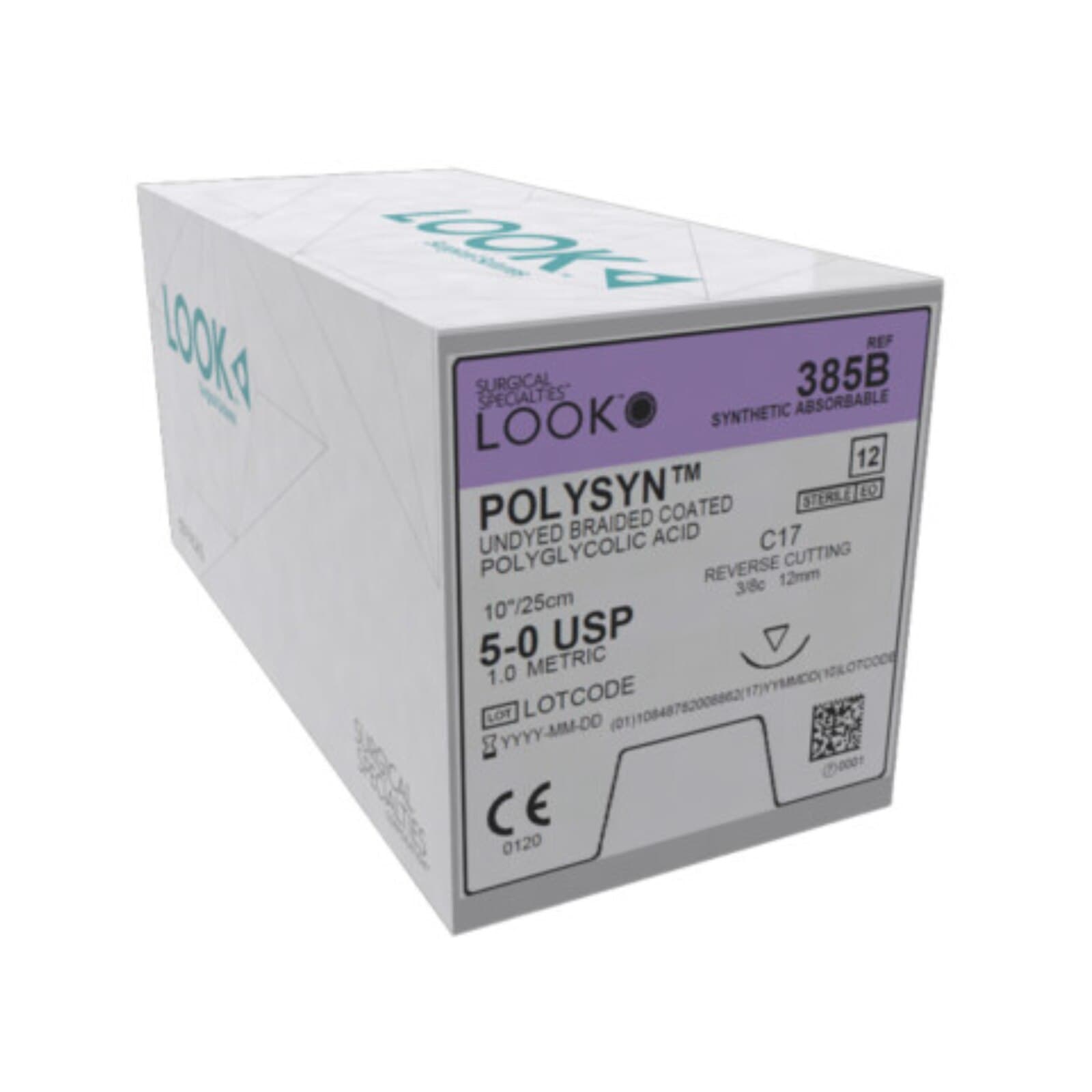 LOOK™ PolySyn™ Absorbable Braided Suture, 5-0 PGA, Undyed, C-17 Reverse Cutting 3/8 Circle Needle, 10" (25cm), 12/Box, 385B thumbnail 6