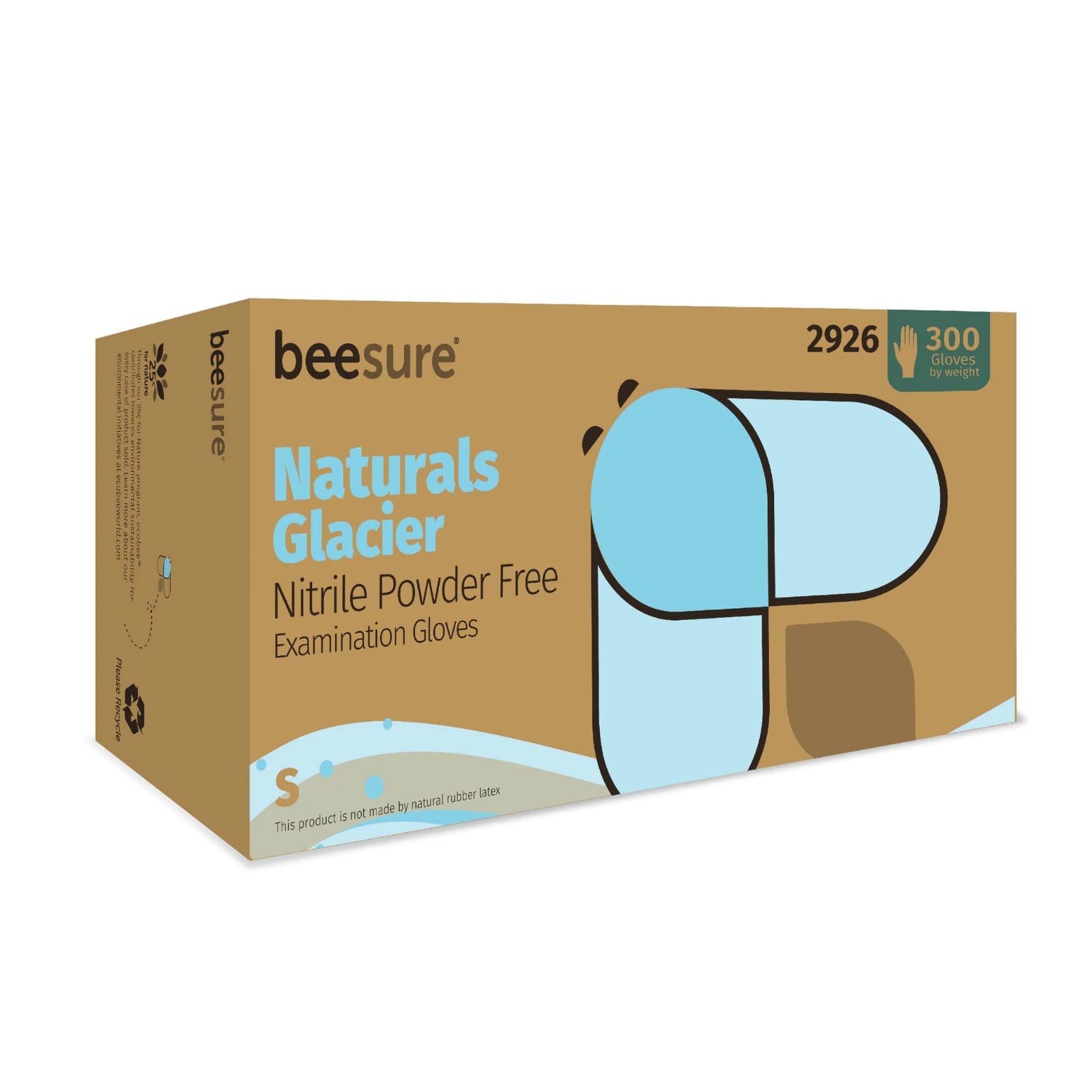 BeeSure Naturals Glacier Powder-Free Nitrile Exam Gloves, Small, Ice Blue, 300/Box - BeeSure Glacier Blue Nitrile Gloves Small 300/Box - Image 1