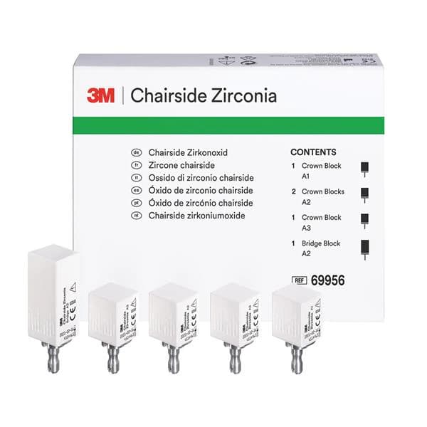 3M (Solventum) Chairside Zirconia Intro Kit for CEREC, 5 Blocks (4 Crown Blocks: 1xA1, 2xA2, 1xA3; 1 Bridge Block: A2), 20mm & 39mm, 69956 thumbnail 4