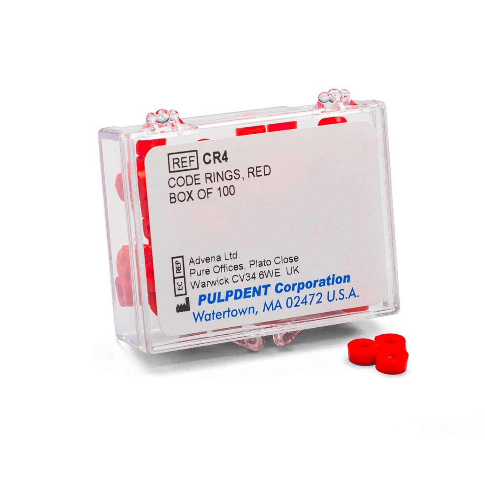 Pulpdent Code Rings, Red, Standard Size 1/8" ID x 1/8" Wide, 50/Box, CR4-50 - Pulpdent Code Rings, Red - Image 1