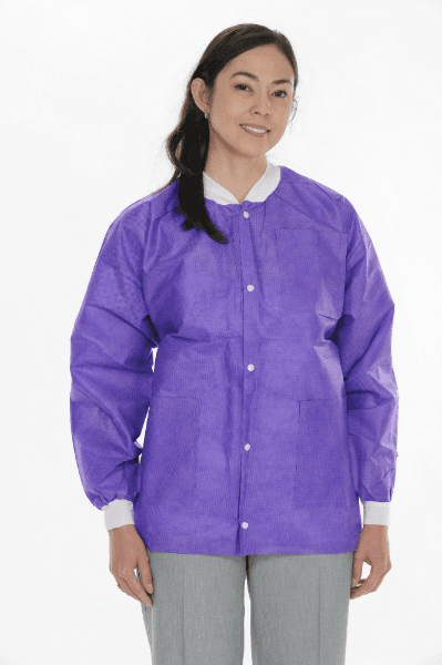 Extra-Safe Hip Length Lab Jacket, Small, Plum, Latex-Free, Fluid Resistant, AAMI Level 3, 10/Pack - Extra-Safe Plum Lab Jacket Small Latex-Free Fluid Resistant AAMI Level 3 Pack of 10 - Image 1
