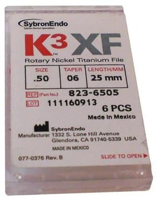 Kerr K3XF NiTi Rotary File, #50/.06 Taper, 25mm, Yellow, 6/Pk, 823-6505 thumbnail 3