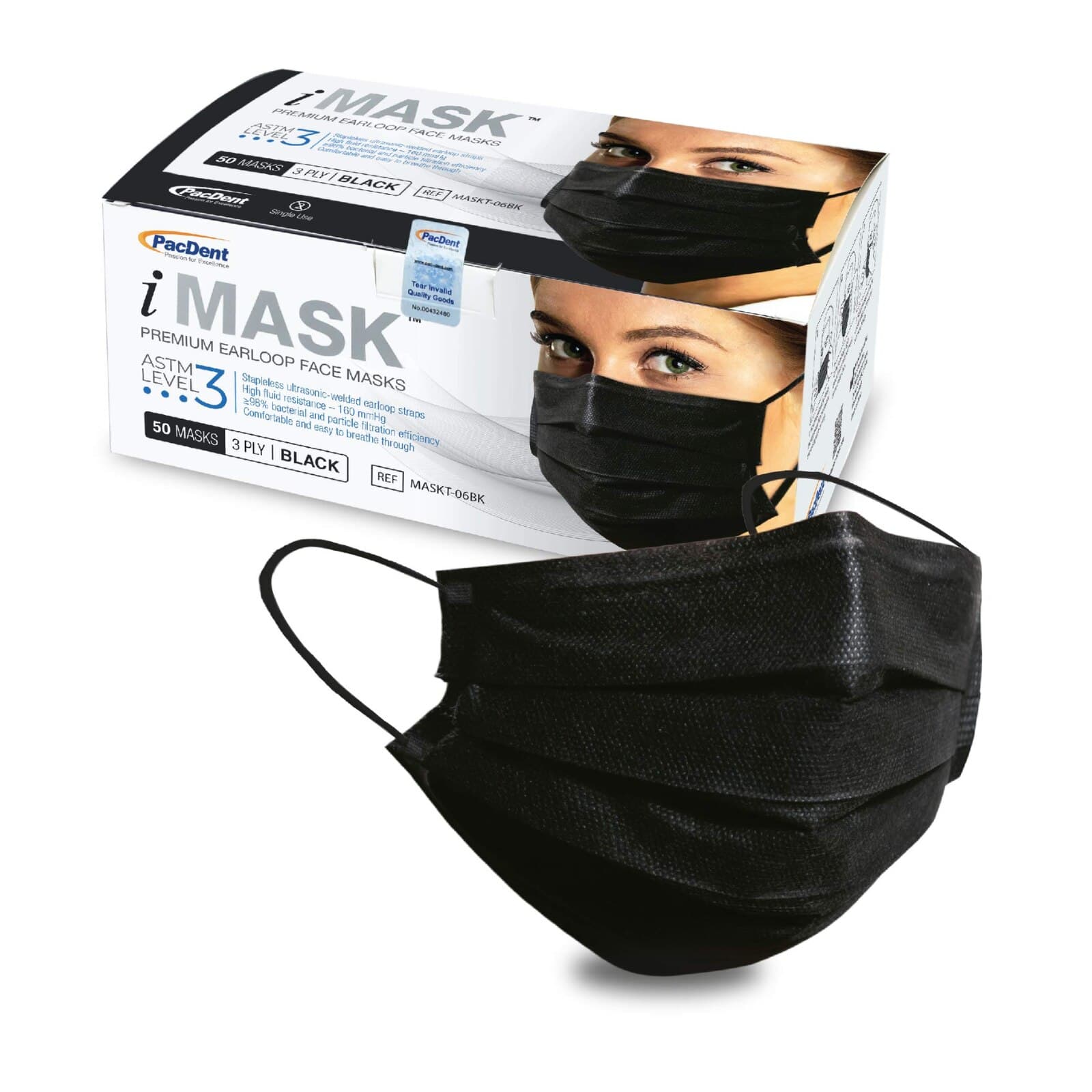 iMask™ Premium Earloop Face Mask, ASTM Level 3, Black, 50/Box thumbnail 11