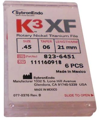 Kerr K3XF Nickel-Titanium Rotary File, Size #45, .06 Taper, 21mm, White, 6/Pack, 823-6451 thumbnail 2