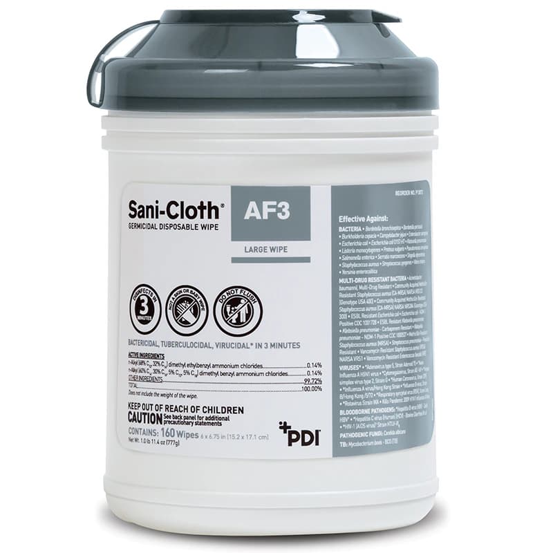 Sani-Cloth AF3 Germicidal Disposable Wipes, Large, Alcohol-Free, Fragrance-Free, 160 Wipes/Pack, 12 Packs/Case (1920 Wipes Total) - Sani-Cloth AF3 Wipes Large 160/Pk x 12/Cs - Image 1